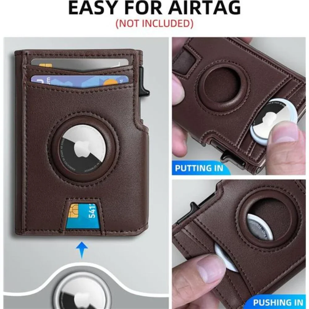 Airtag Wallet for Men,with Money Clip 10 Cards Metal Case Smart Slim Pop Up